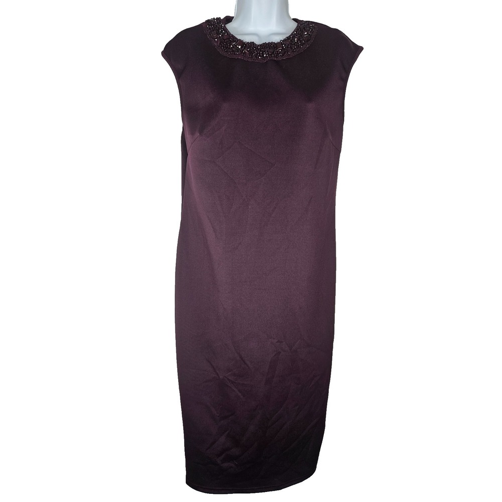 Spense Beaded Neck Sheath Dress Plum Bodycon Cocktail Stretch Size 10